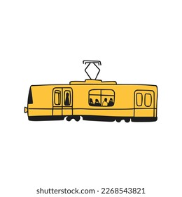 Simple yellow tram isolated icon on white background. Public transport concept. Vector illustration.
