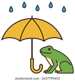 Simple Yellow Umbrella and Frog Rainy Season Set Vector Illustration