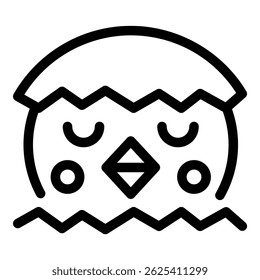 Simple yet adorable minimalist line art illustration of a cute little chick hatching from its egg