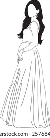 Simple yet beautiful line art of a woman in a fashionable gown.The illustration emphasizes elegance and style,suitable for themes of fashion design,creativity,or artistic representation.