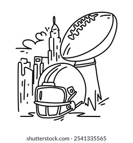 A simple yet bold line art design representing the Super Bowl, ideal for sports-related content or promotional materials