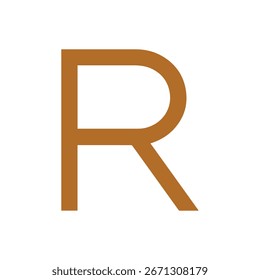 A simple yet bold representation of the uppercase letter R in a warm brown hue set against a clean white backdrop perfect for branding and educational use.