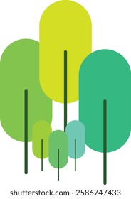 Simple yet captivating illustration of a group of trees in various sizes and refreshing green colors. Perfect for nature and environment themed designs