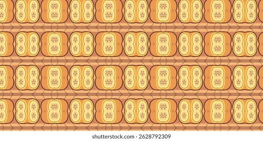 A simple yet captivating repeating pattern of sliced bread with soft brown tones.