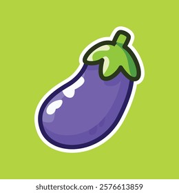 A simple yet charming illustration of an eggplant set against a green background. Great for promoting healthy eating, gardening, and vegetarian diets.