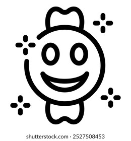 Simple yet charming line art illustration of a happy candy emoji, radiating sweetness and joy
