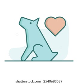 A simple yet charming minimalist illustration featuring a stylized dog and a heart symbol, conveying concepts of love and companionship. Perfect for pet-themed designs and creative projects.