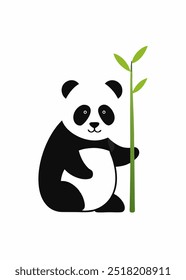 A simple yet charming vector illustration featuring a panda in line art style, sitting and leaning against a bamboo tree. The design highlights the peaceful, relaxed nature of the panda.