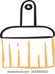A simple yet clear line art illustration of a paintbrush, featuring a black outlined handle and ferrule with orange bristles.