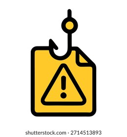 Un icono de contorno simple pero distintivo para una advertencia de ataque de phishing, que presenta una forma geométrica audaz con un símbolo de precaución, como un triángulo con un signo de exclamación, establecido contra un