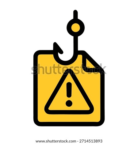 A simple yet distinctive outline icon for a phishing attack warning, featuring a bold, geometric shape with a cautionary symbol, such as a triangle with an exclamation mark, set against a bright