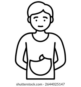 A simple yet effective black and white vector illustration depicts a person with a detailed stomach and digestive organ design.
