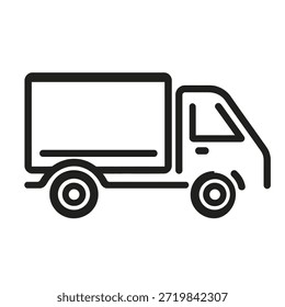 Simples mas eficaz desenho de linha preto e branco de um caminhão de entrega, ideal para representar logística, transporte e serviços de transporte, elementos de design gráfico.