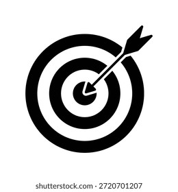 Ilustração simples, porém eficaz, em preto e branco de um alvo com uma seta batendo no alvo, simbolizando sucesso, conquista e realização do objetivo.