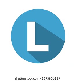 A simple yet effective blue circular icon showcasing a white capital letter L with a sleek long shadow effect.