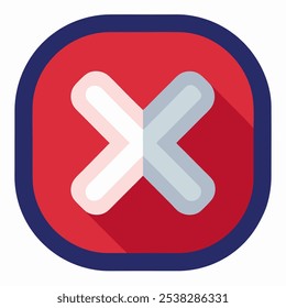 Icono de diseño plano simple pero efectivo, que representa un Botón rojo con una X blanca, perfecto para usar en interfaces de Web, App móviles o cualquier proyecto que requiera una visión clara y concisa.