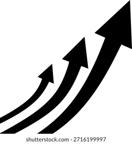 Eine einfache, aber effektive grafische Darstellung von Wachstum und Fortschritt, mit drei schwarzen Pfeilen, die in einer gekrümmten Formation nach oben zeigen und ein Gefühl von Aufstieg und Erfolg vermitteln.