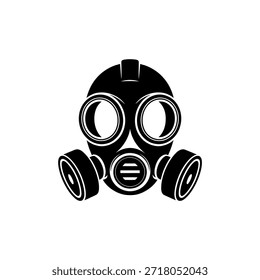 Ilustração simples, mas eficaz de uma máscara de gás preta contra um fundo branco e limpo.
