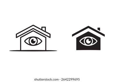 A simple yet effective illustration depicting a house with an eye inside, symbolizing home security or surveillance.