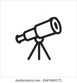 Simple yet effective line art icon of a telescope on a tripod used for observing stars planets and distant objects in space an essential tool for scientific discovery and cosmic exploration