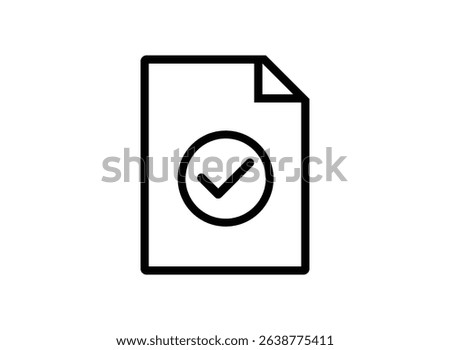 A simple yet effective line art icon depicting a document with a checkmark inside a circle, symbolizing completion, approval, or confirmation.