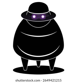 A simple, yet effective, vector of a stylized black shadowy figure wearing a dark hat with glowing purple eyes standing against a white backdrop giving an eerie and mysterious feeling.