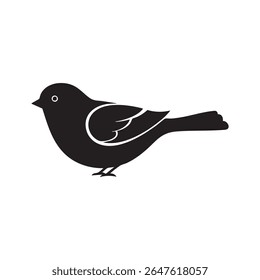 A simple yet elegant bird silhouette with white details highlighting the wings and eye, creating a striking contrast.