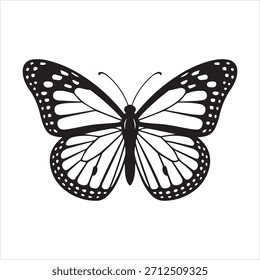 Ilustración de mariposa en blanco y negro simple pero elegante, perfecta para diseños y proyectos artísticos.
