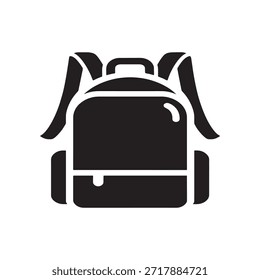a simple yet elegant black and white illustration of a backpack. The backpack has a main compartment with a zipper closure, two adjustable shoulder straps, and a small handle on top for carrying. It is depicted in a minimalist style, making it versatile for various uses.