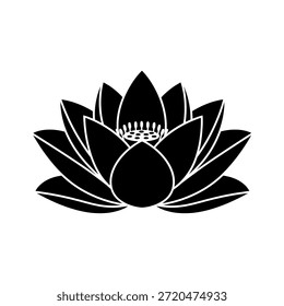 Una simple pero elegante ilustración en blanco y negro de una flor de loto, mostrando sus delicados pétalos y su forma serena.