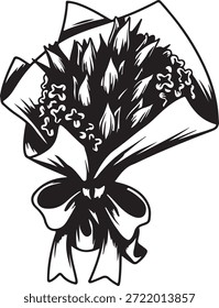 Simples mas elegante esboço preto e branco de um arranjo floral, perfeito para celebrar ocasiões especiais e mostrar carinho.