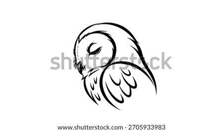 A simple yet elegant black and white line art illustration of an owl's head, depicted in profile with its eyes gently closed, conveying a sense of calm and wisdom.