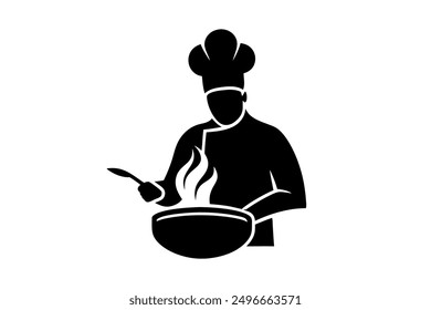 A simple yet elegant chef cooking icon silhouette vector illustration perfect for culinary-themed designs, restaurant branding, or food-related graphics