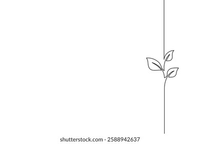 A simple yet elegant continuous line drawing of a growing sprout with leaves. This vector illustration 