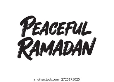 Um design simples, mas elegante, apresentando a frase 'Ramadã Pacífico' em negrito preto pincel script fonte em um fundo branco limpo