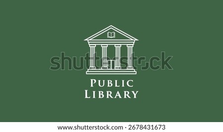 A simple yet elegant graphic symbol for a public library. It uses white line art to depict a traditional building associated with knowledge and learning.