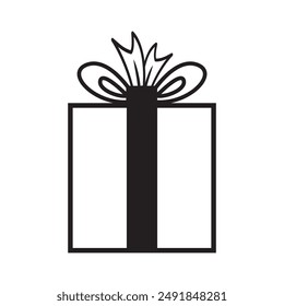 a simple yet elegant icon of a gift box with a prominent bow on top, suitable for various applications such as greeting cards, promotional materials, or digital graphics.