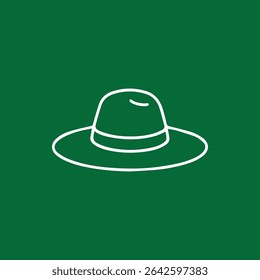 A simple yet elegant illustration of a hat with a clean outline, perfect for summer themes and fashion icons. Features a calming green background.