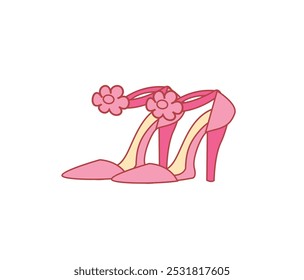 A simple yet elegant illustration of pink high heels with floral details. Ideal for fashion illustrations, branding, or as a pattern element.