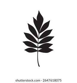 A simple, yet elegant image of a leaf branch in black silhouette style against a white background.