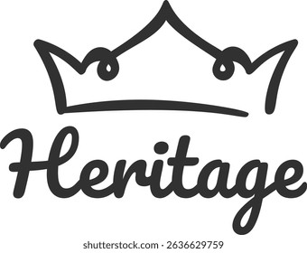Simple yet elegant line art depicts a crown, representing heritage, legacy, and historical significance, suitable for various design applications