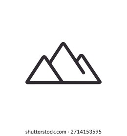 Ein einfaches und dennoch elegantes Line-Art-Symbol mit einer Bergkette, die sich ideal für Reise-Apps für Outdoor-Branding-Websites und Designs zum Thema Natur eignet