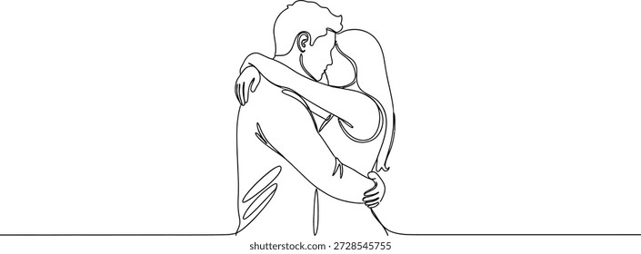 Um simples, mas elegante desenho de linha de duas pessoas dançando juntas em um abraço amoroso