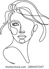 A simple yet elegant line drawing of a woman's face in profile, showcasing her facial features and hairstyle in a delicate and artistic style on a white background