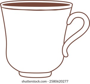 Simple yet elegant teacup, drawn with brown outlines on a white background, is filled with a steaming beverage, offering a warm and inviting visual