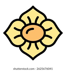 Simple yet elegant yellow flower with orange center, blooming beautifully in a detailed close up, perfect for nature and floral designs