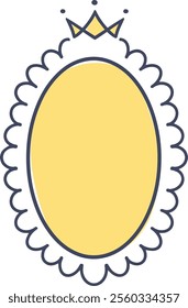 Simple yet elegant yellow oval frame featuring a delicate scalloped edge and topped with a regal crown, evoking a sense of royalty, sophistication, and timeless design