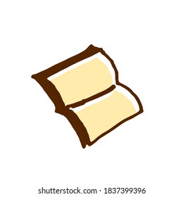 Simple yet engaging hand-drawn vector showcasing a thin outline of a brown blank open book against a white backdrop. Perfect for educational visuals, literary graphics, or book-themed artworks