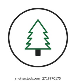 A simple yet evocative illustration showcases a stylized green fir tree encased within a black circular border. This minimalist design encapsulates the essence of nature, perfect for representing