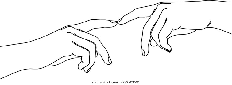 A simple yet evocative line drawing of two hands stretching towards each other, symbolizing connection, support, and unity. The minimalist style emphasizes the emotional significance of the gesture.